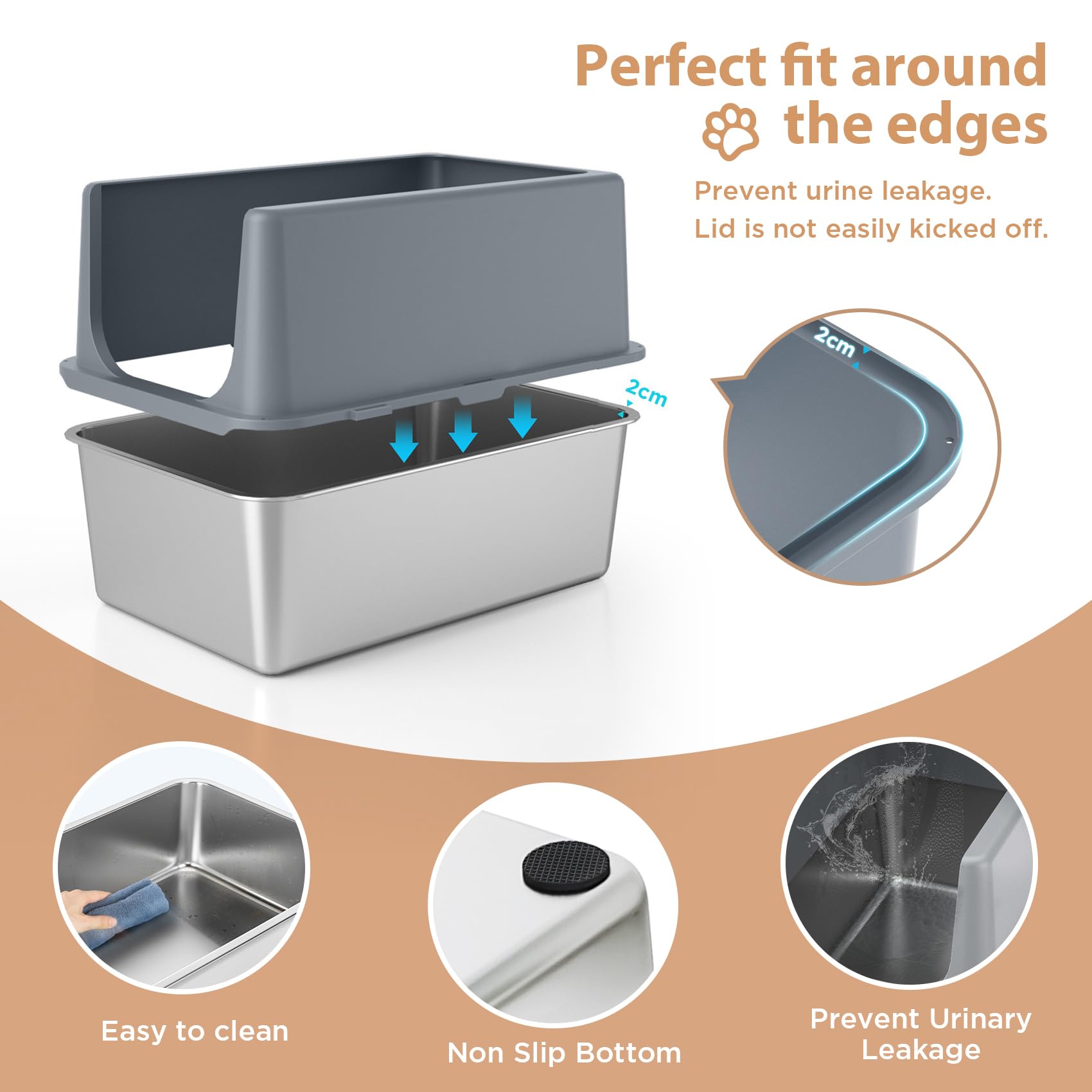 LIHOOOOM stainless steel litter pan surface for durability and easy cleaning