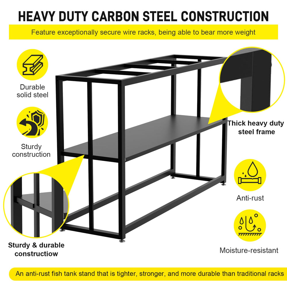 Likeem 55-gallon aquarium stand assembly image demonstrates tool-free setup in minutes.