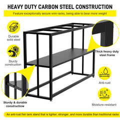 Likeem 55-gallon aquarium stand assembly image demonstrates tool-free setup in minutes.