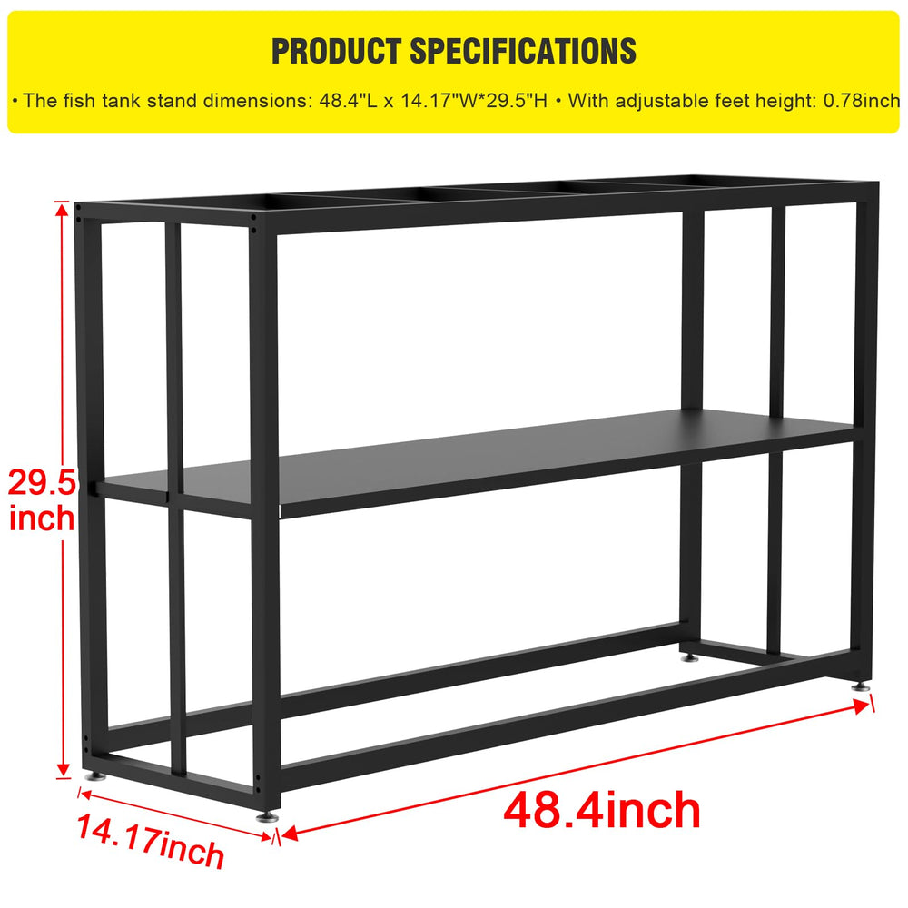 Likeem fish tank stand front view highlights powder-coated legs for moisture resistance.
