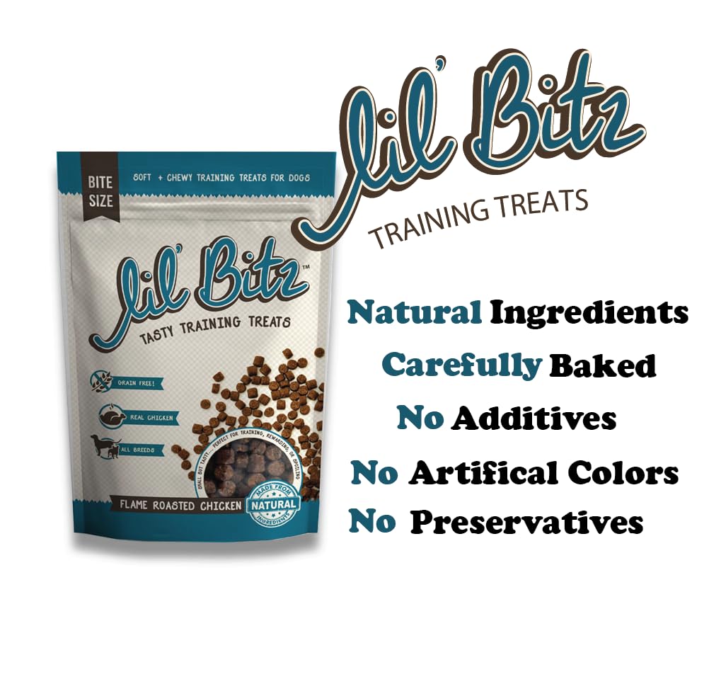 Lil' Bitz grain-free ingredients highlight natural, wholesome training rewards.