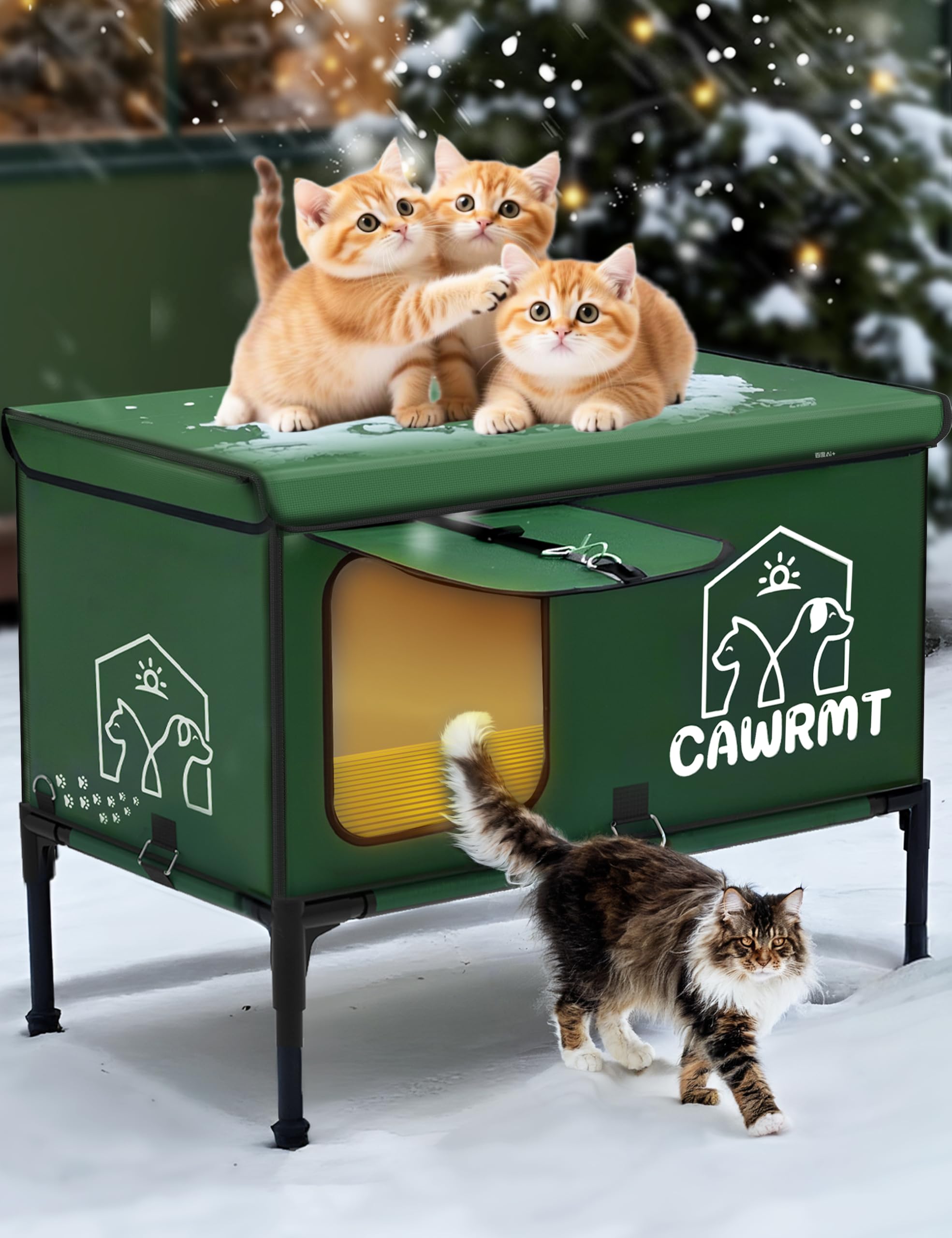 LiLadayd large heated cat house exterior view highlights weatherproof outdoor shelter for cats