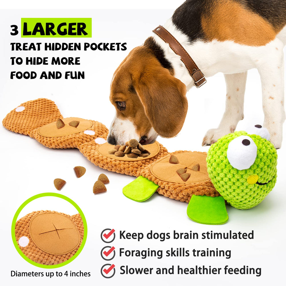 lilfrd turtle toy shell-pocket view highlights treat-dispensing pockets for slow, engaging snuffling