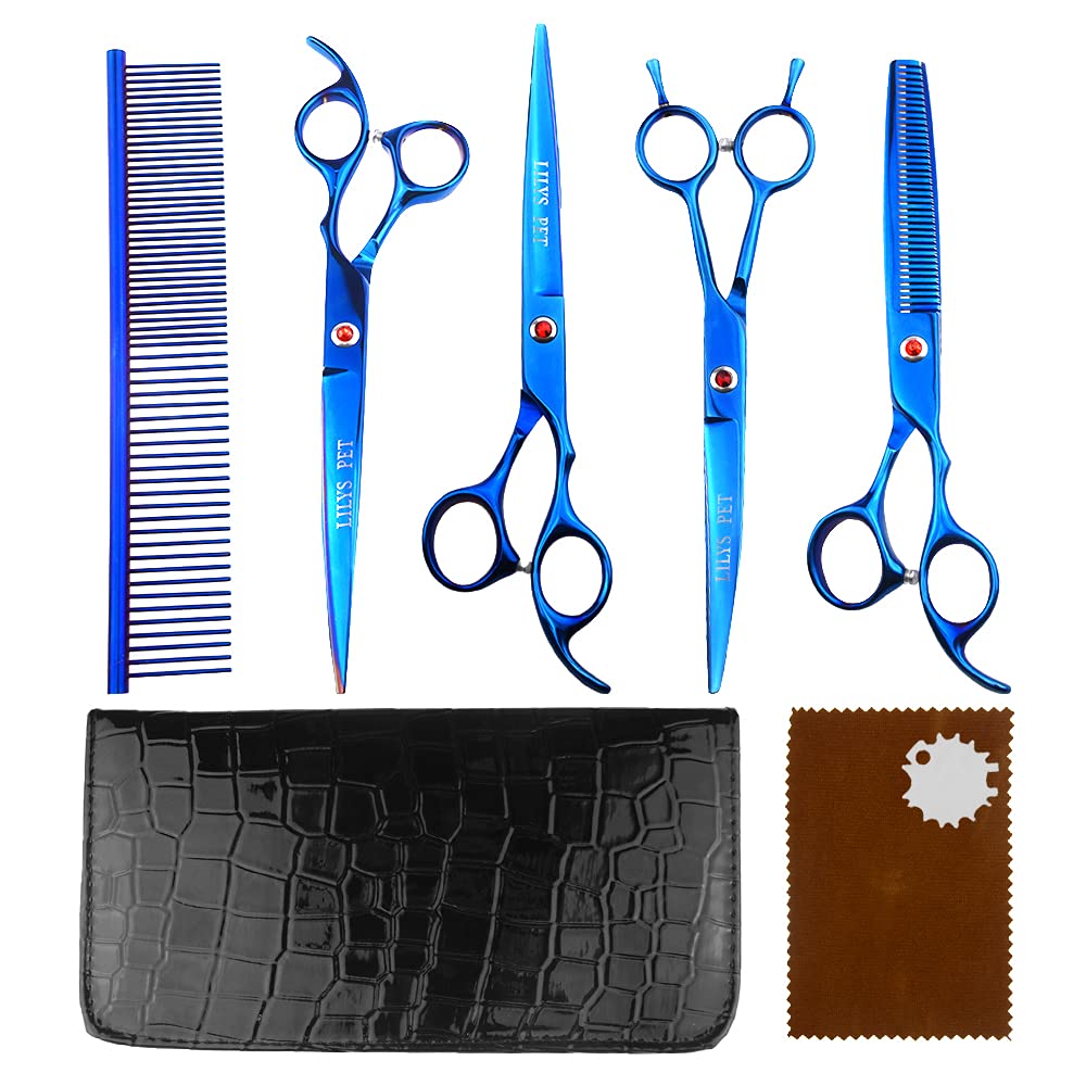 LILYS PET blue titanium-coated grooming kit with case for durable tools.