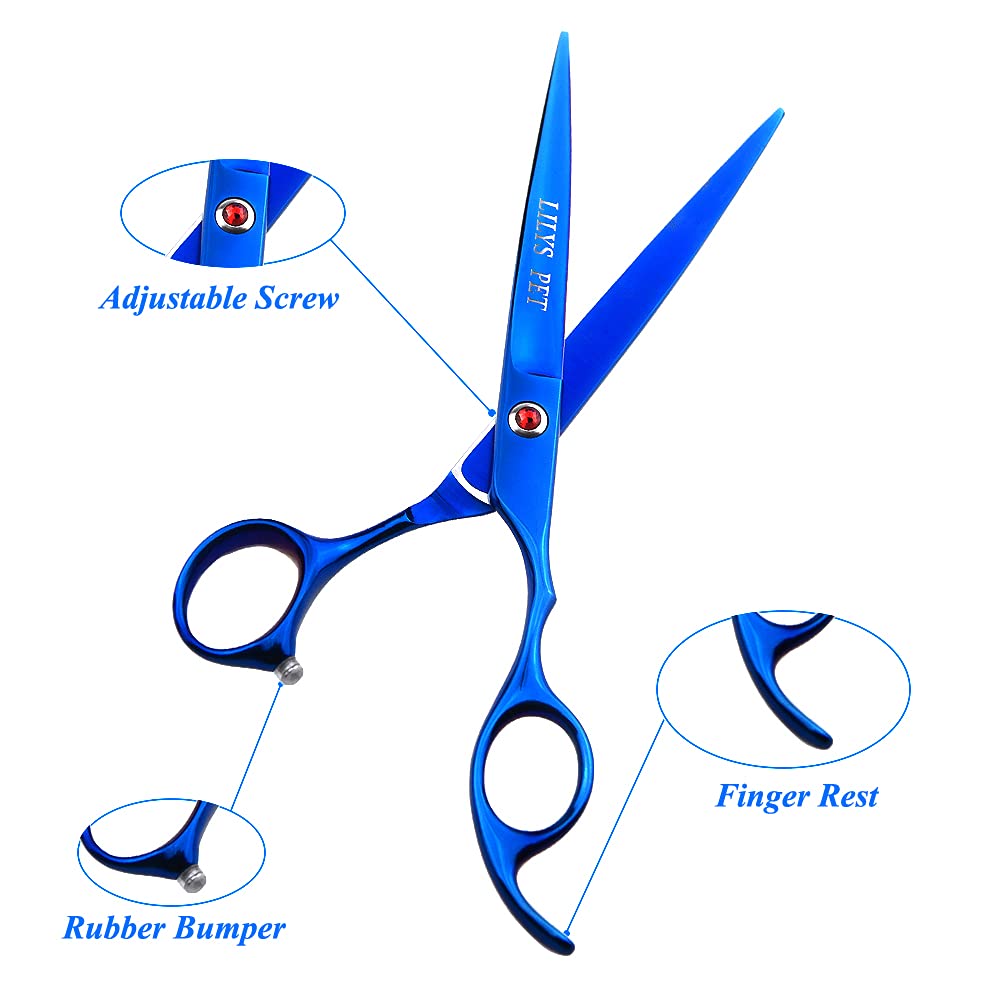 LILYS PET thinning scissors 7-inch blade supports feathering for natural finish.