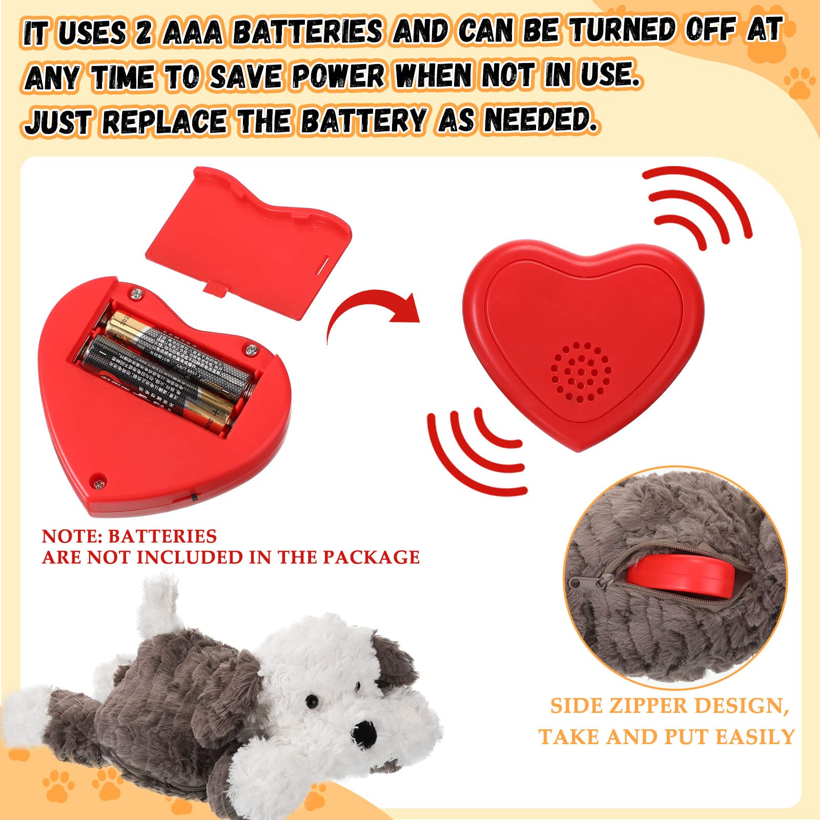 Liliful puppy heartbeat toy side zipper enables easy heartbeat module access.
