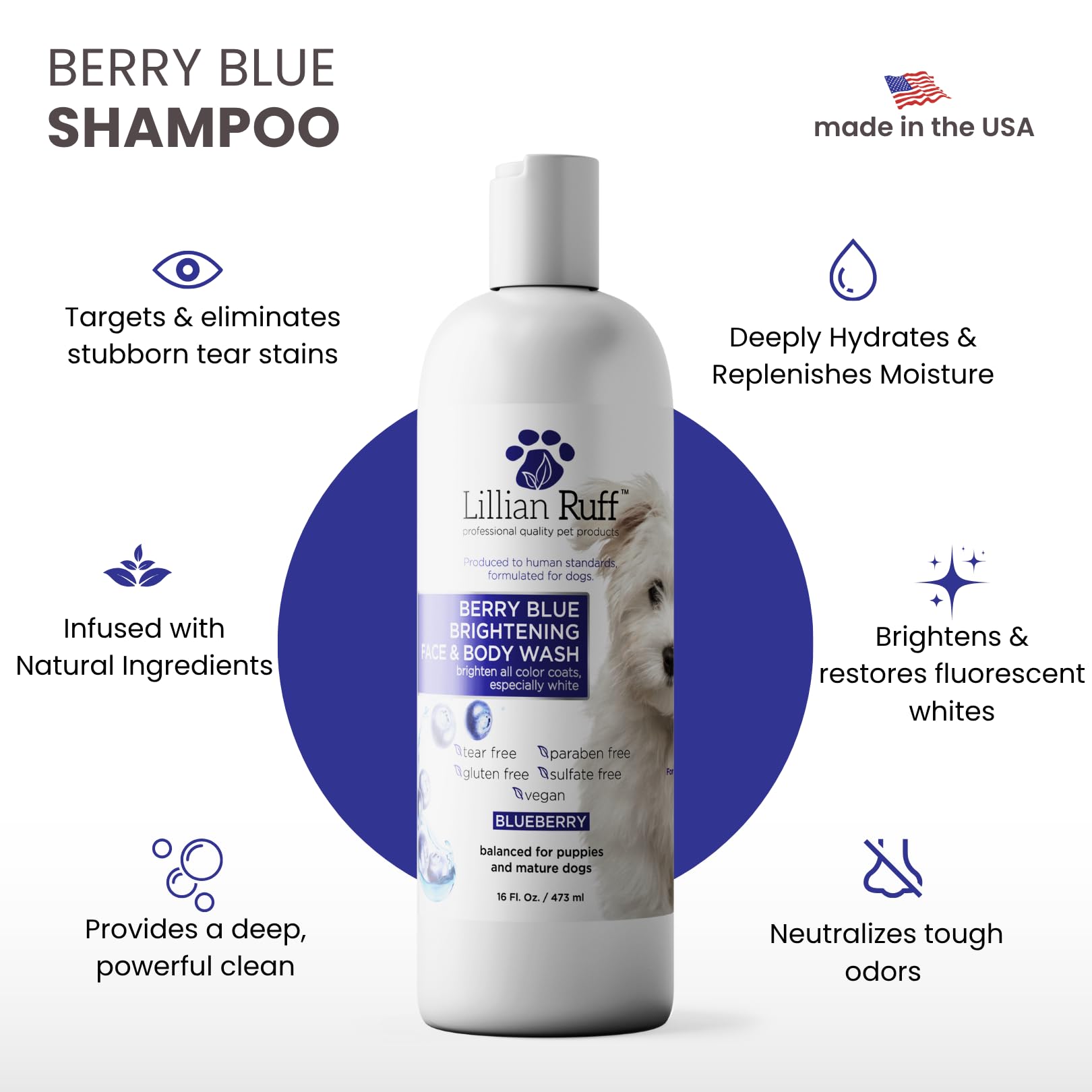 Lillian Ruff Berry Blue Brightening Shampoo lather demonstrates rich foam for thorough cleansing