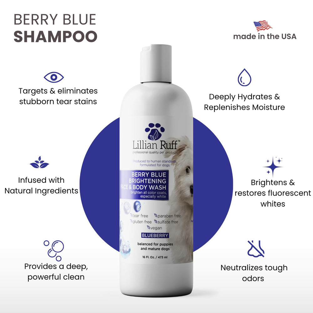 Lillian Ruff Berry Blue Brightening Shampoo lather demonstrates rich foam for thorough cleansing