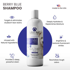 Lillian Ruff Berry Blue Brightening Shampoo lather demonstrates rich foam for thorough cleansing