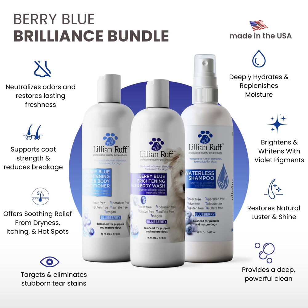 Lillian Ruff Berry Blue Brilliance Conditioner bottle for detangling