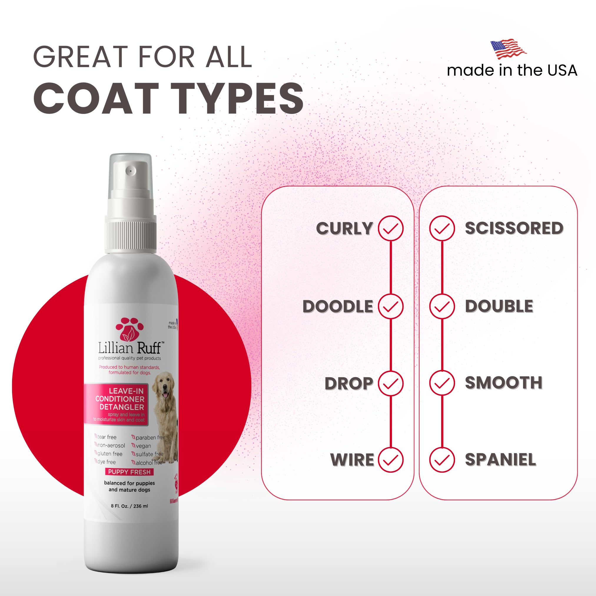 Lillian Ruff cruelty-free vegan formula supports gentle professional-grade grooming.