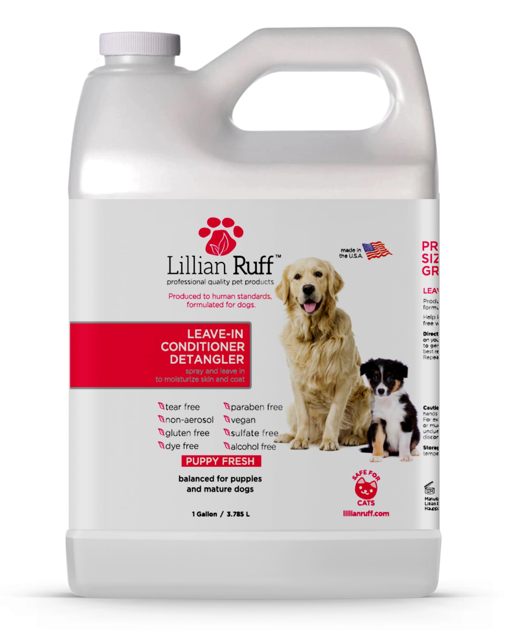 Lillian Ruff leave-in conditioner spray bottle in gallon size enables easy after-bath detangling.