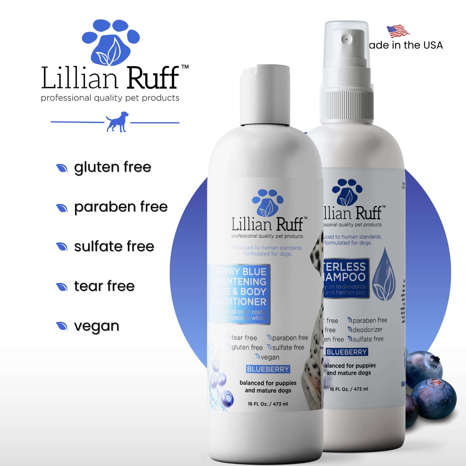 Lillian Ruff Made in USA cruelty-free label signals ethical pet care.