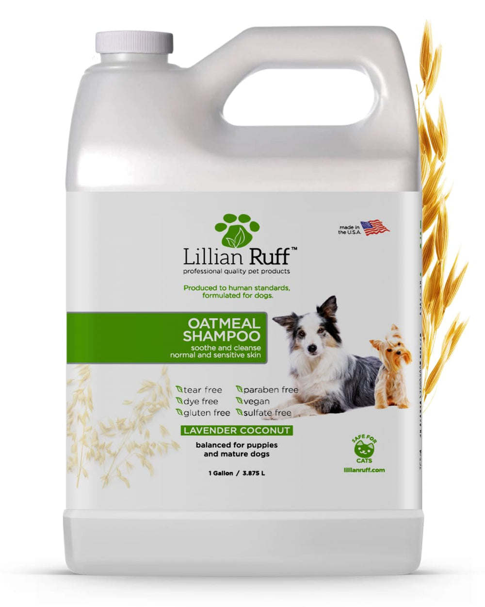 Lillian Ruff PRO Shampoo bottle highlights oatmeal formula for itch relief and hydration.
