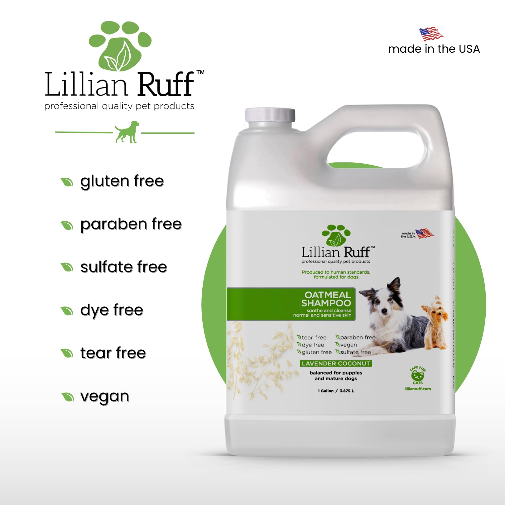 Lillian Ruff PRO Shampoo Made in USA label reinforces quality and safety.