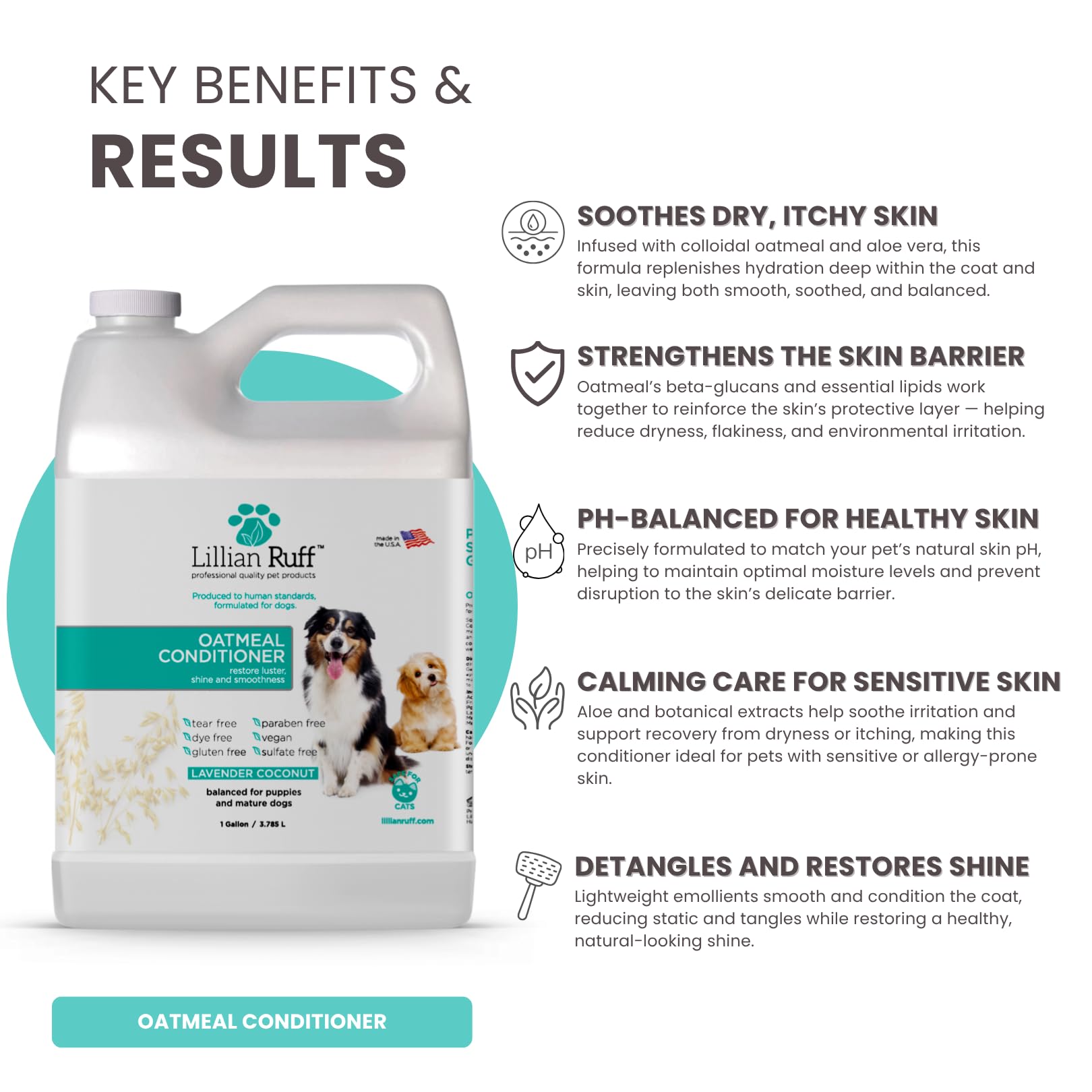 Lillian Ruff PRO Formula Oatmeal conditioner coconut oil ingredient signals nourishing shine.