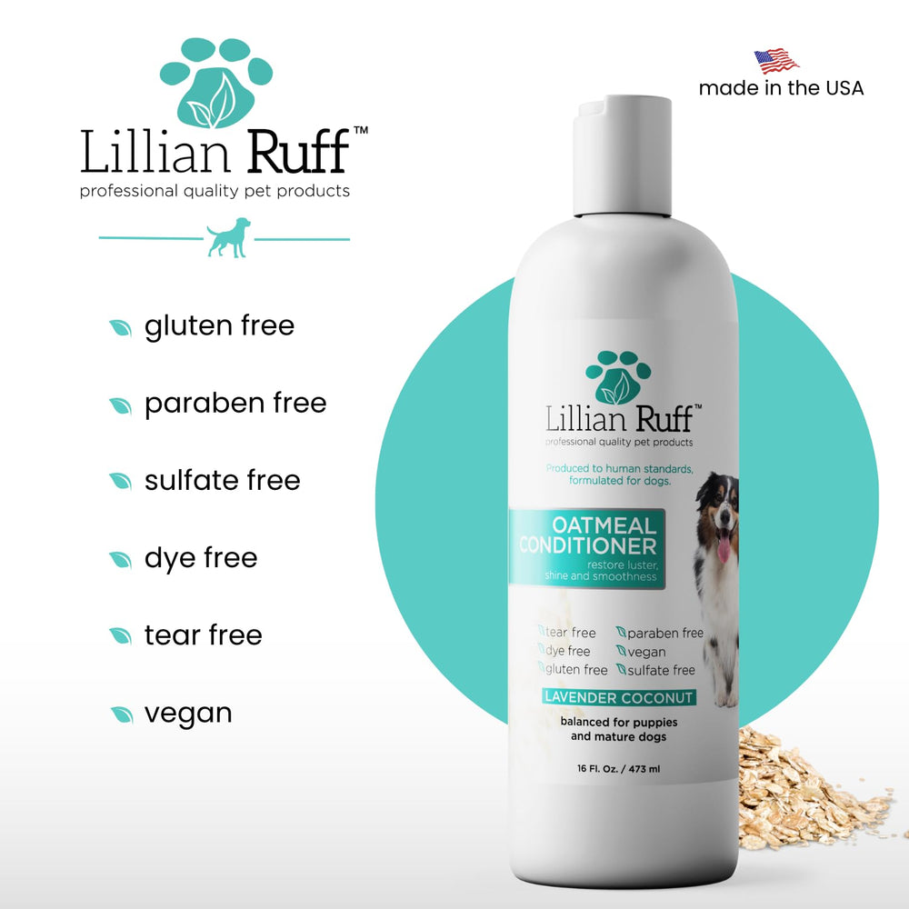 Lillian Ruff PRO Formula Oatmeal conditioner lavender closeup suggests calming bath time ritual
