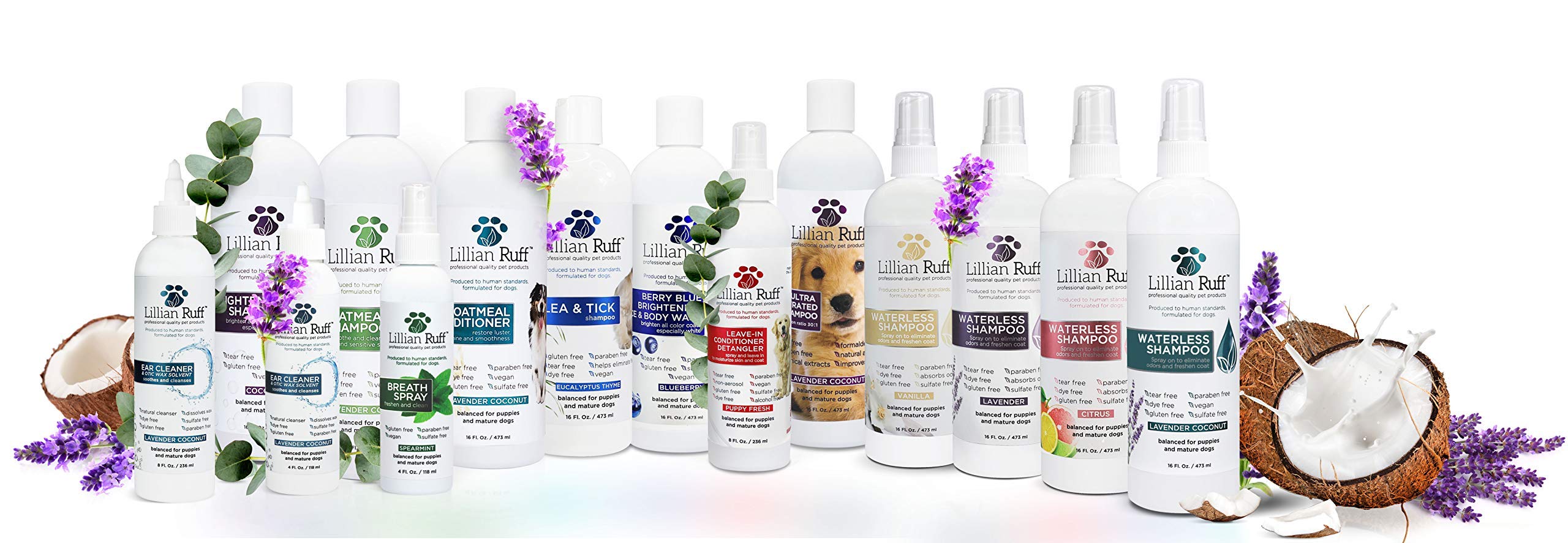 Lillian Ruff PRO Formula Oatmeal conditioner lavender scene suggests calming bath-time routine.