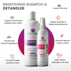 Lillian Ruff PRO leave-in detangler application shows easy knot-taming and smoother fur.