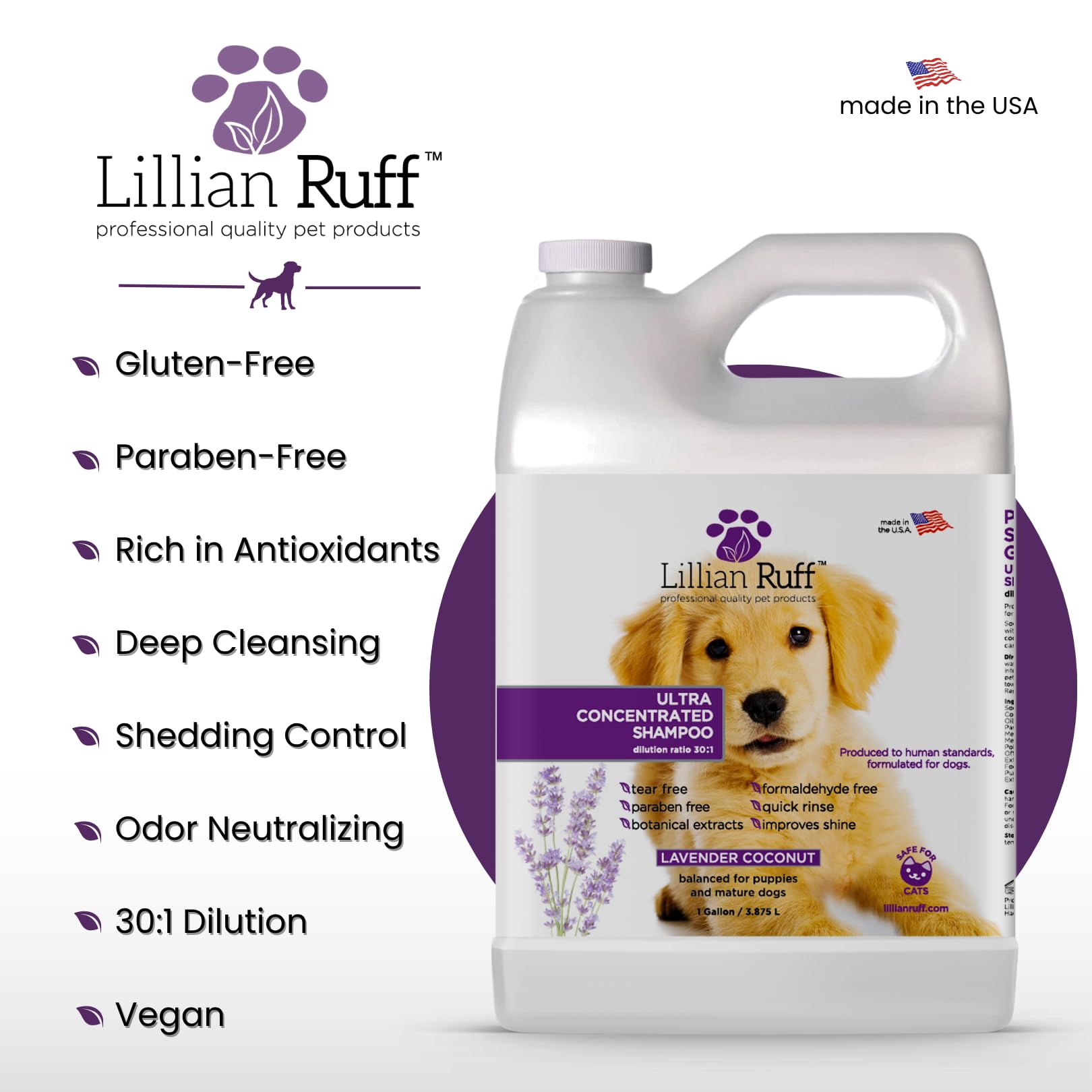 Lillian Ruff PRO USA-made packaging signals high-quality domestically produced shampoo