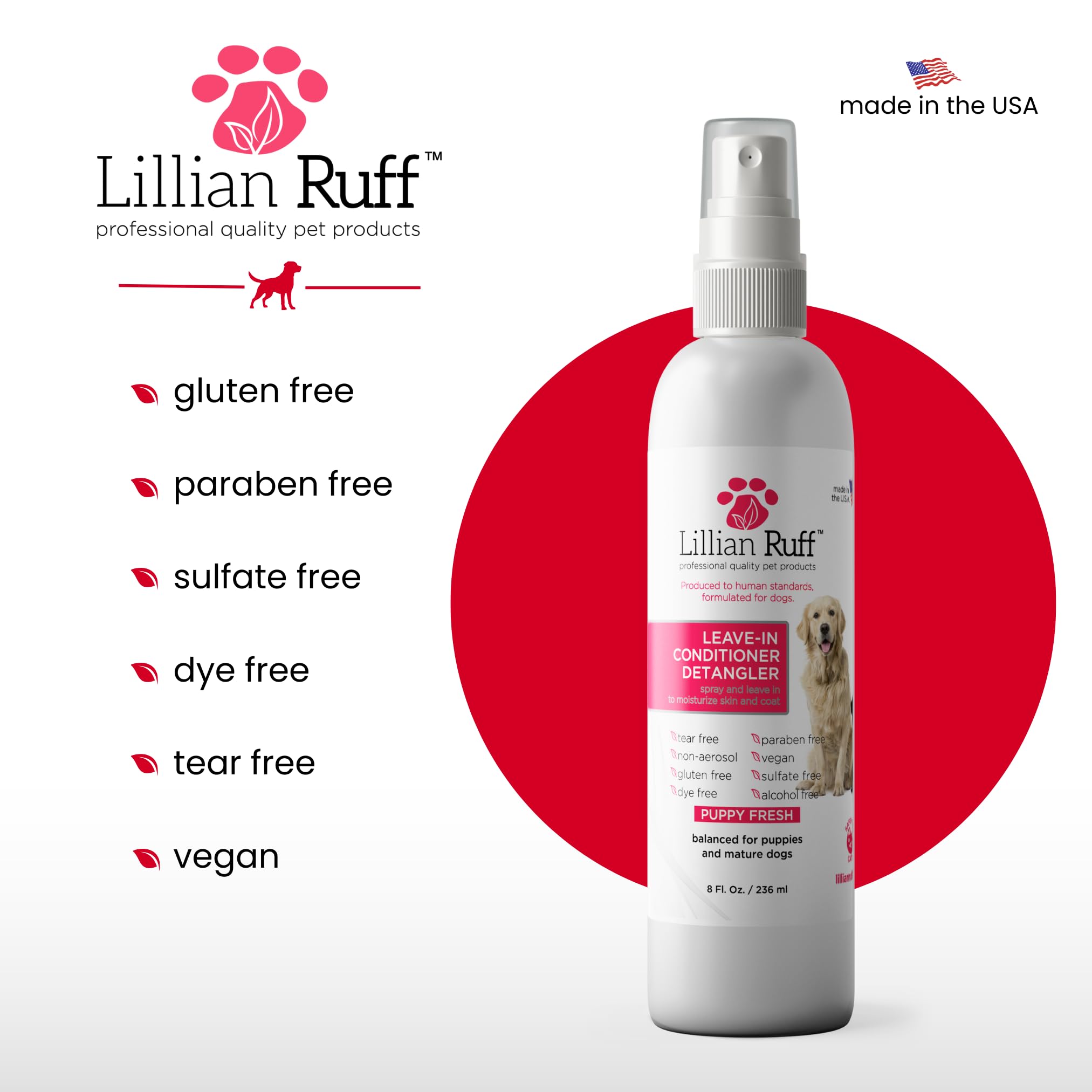 Lillian Ruff professional-groomer tested dog-coat demo highlights easy detangling.