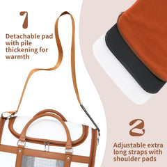 Shoulder strap and top handle on the Lilliella carrier enable versatile transport.