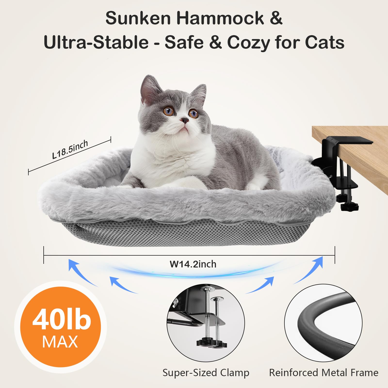 Lilyang Cat Desk Bed breathable mesh cover for comfortable naps.