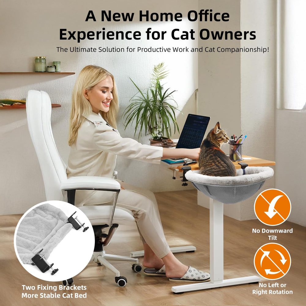 Lilyang Large Cat Desk Bed dual clamps secure the desk edge while your cat relaxes.