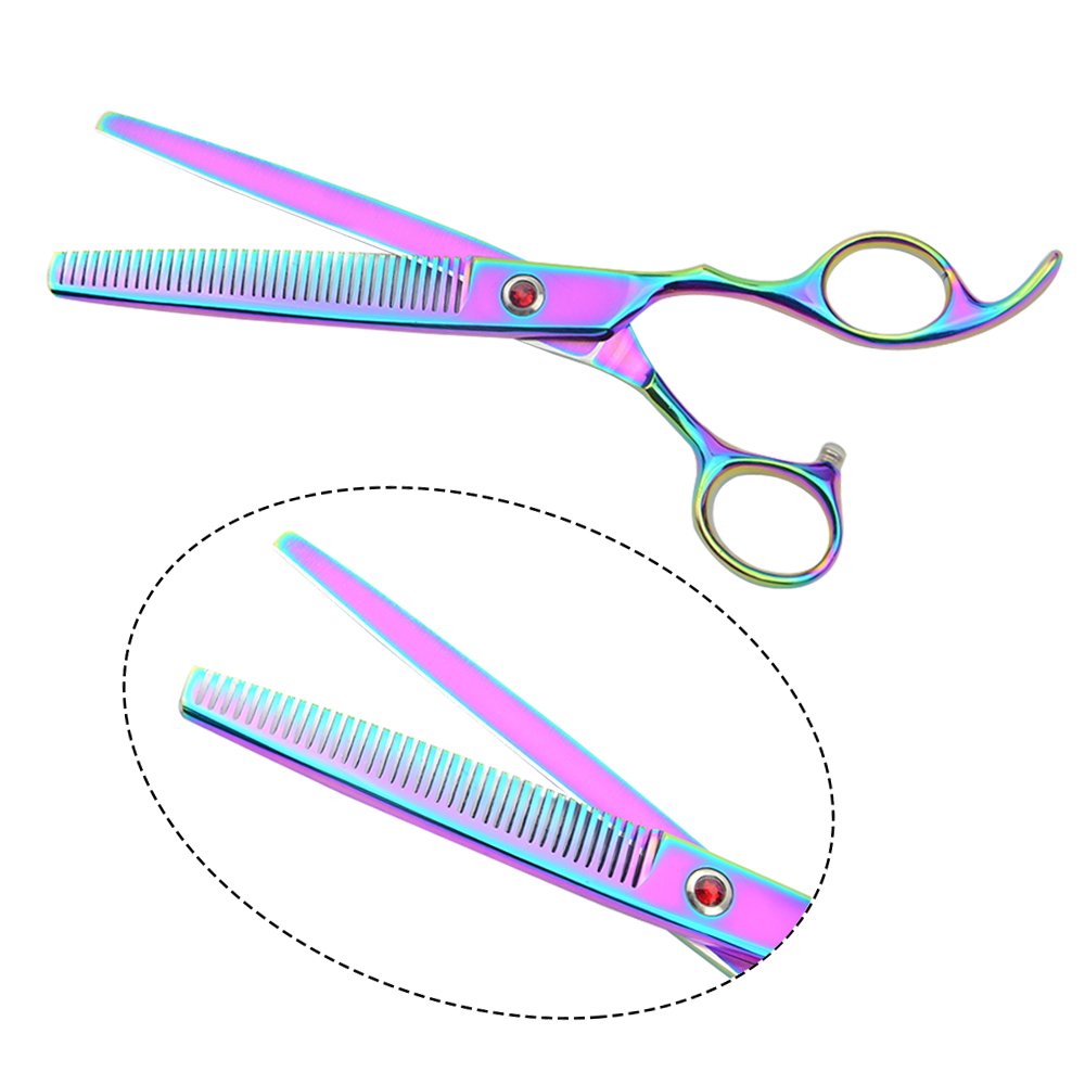 LILYS PET curved-scissor-down 8in rainbow for contour finishing.