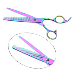 LILYS PET curved-scissor-down 8in rainbow for contour finishing.