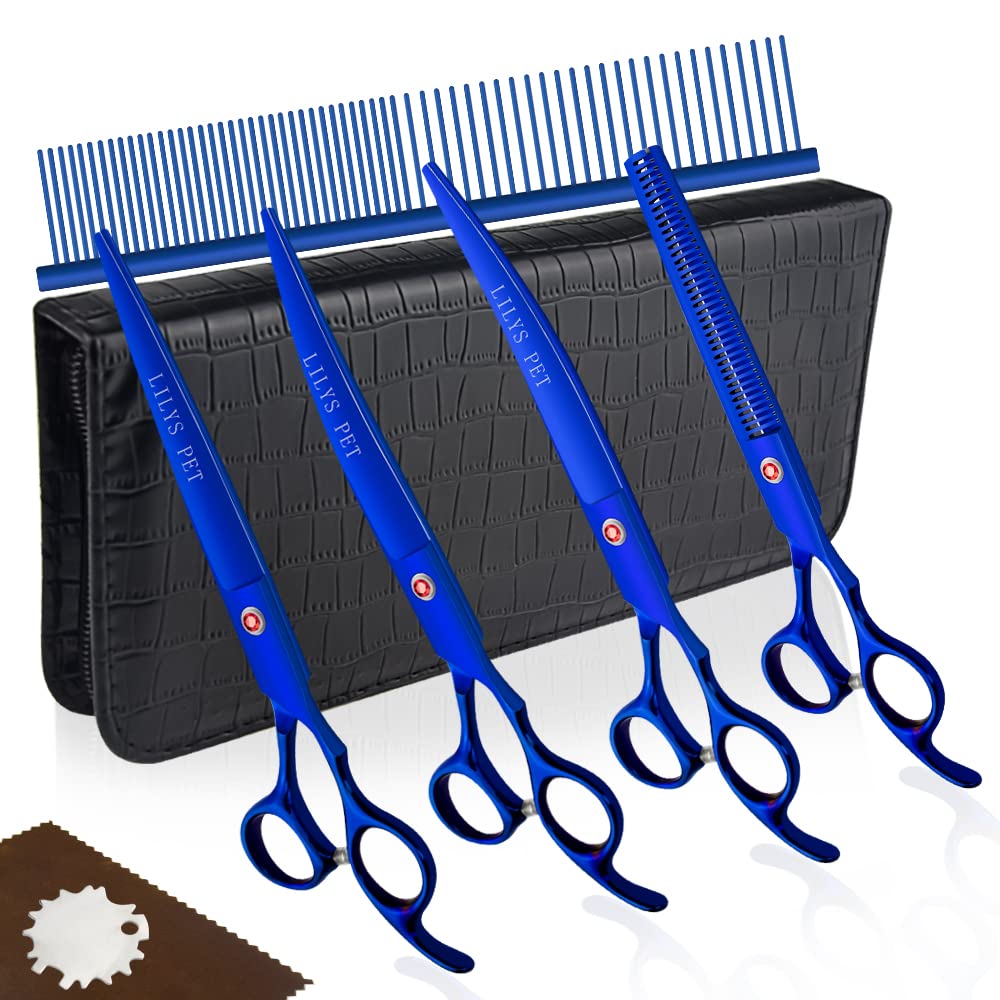 LILYS PET professional 7.5-inch cutting scissors in blue for precise grooming cuts