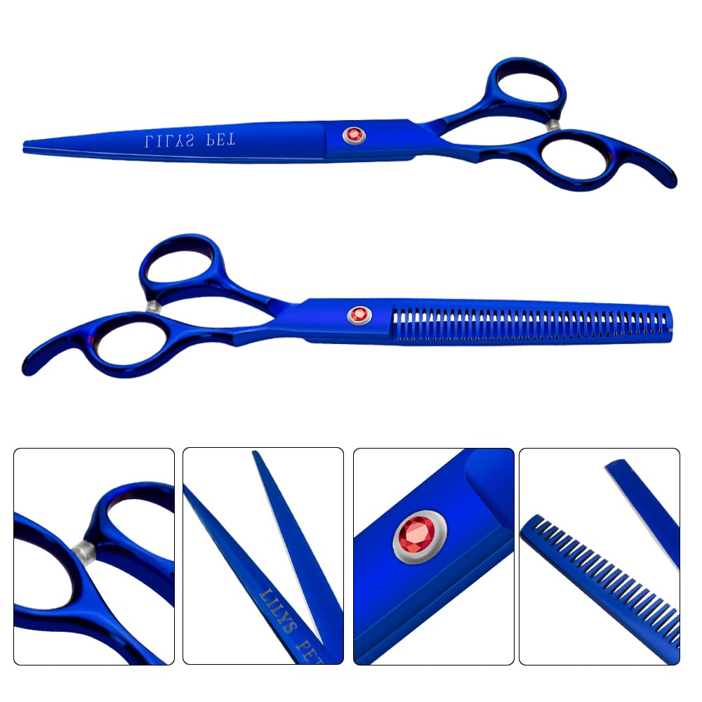 LILYS PET blue thinning scissors for controlled bulk removal and smooth texture