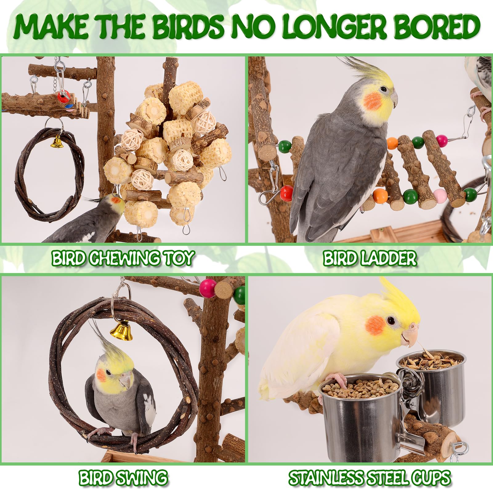 Limio Bird Playground activity center with toys keeps birds engaged.