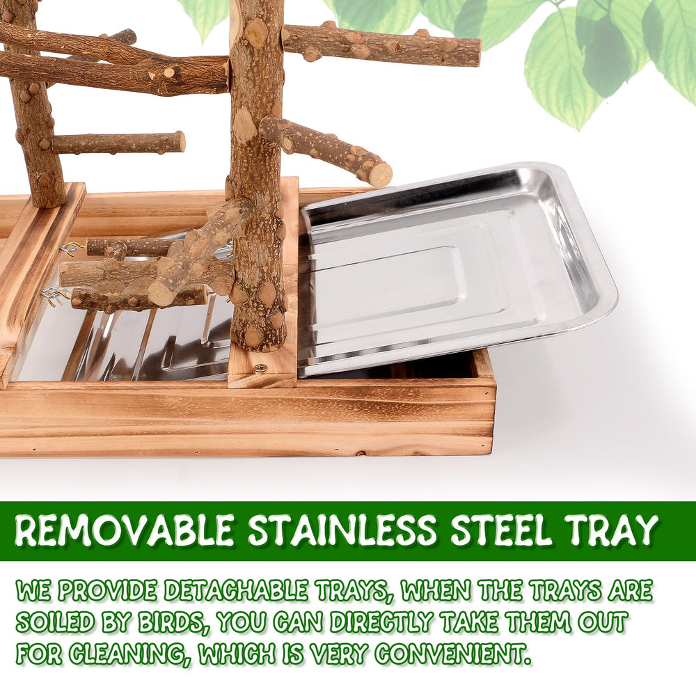 Limio Bird Playground removable tray simplifies cleaning after playtime.