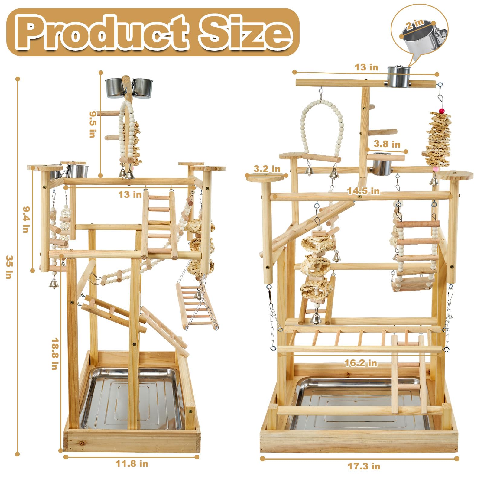 LIMIO Bird Playground spacious design accommodates small to medium parrots comfortably.