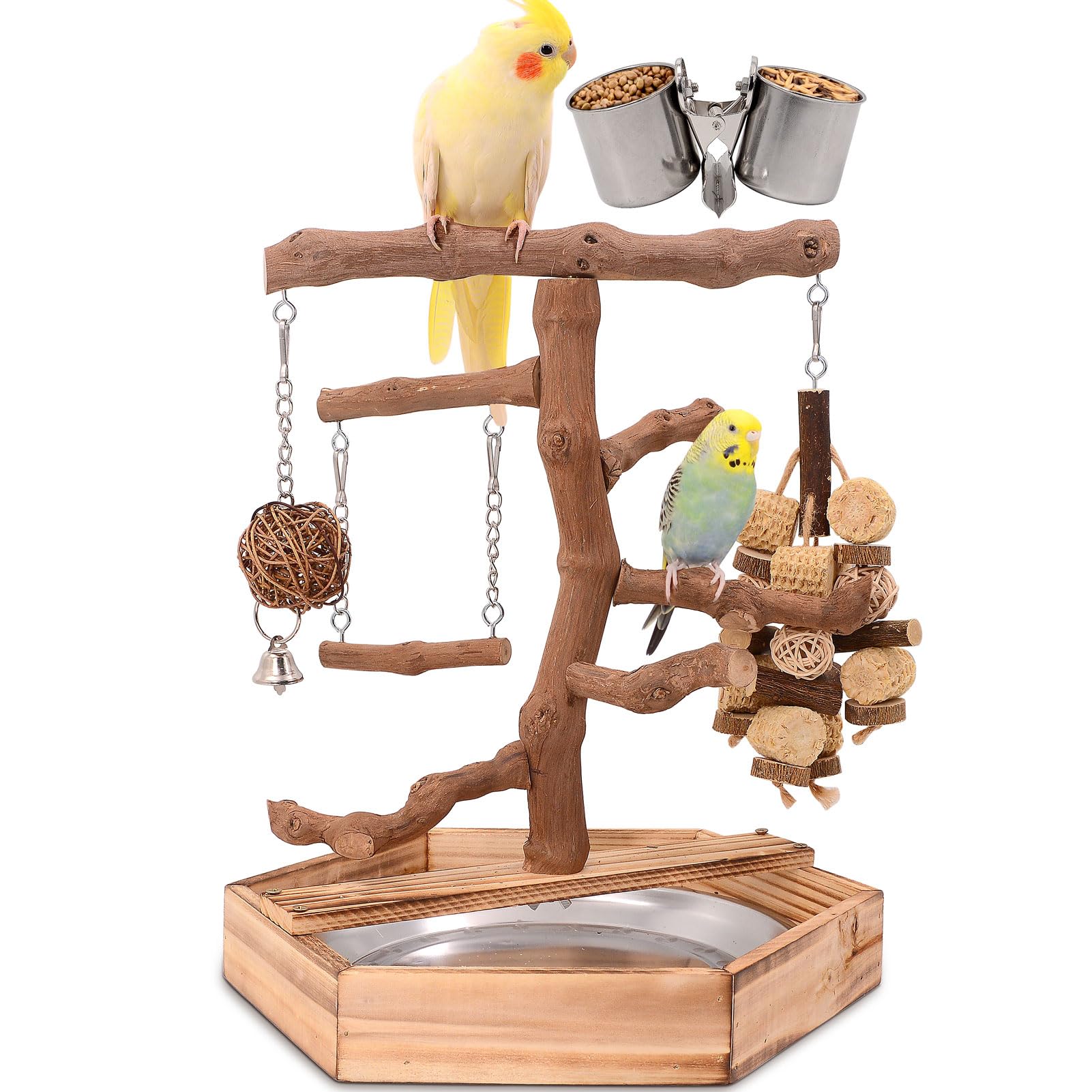 LIMIO grape wood bird-perch-front-view—natural enrichment for small birds.