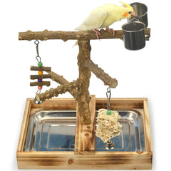 LIMIO natural wood bird toy playground — sturdy setup for safe, engaging cage activity.
