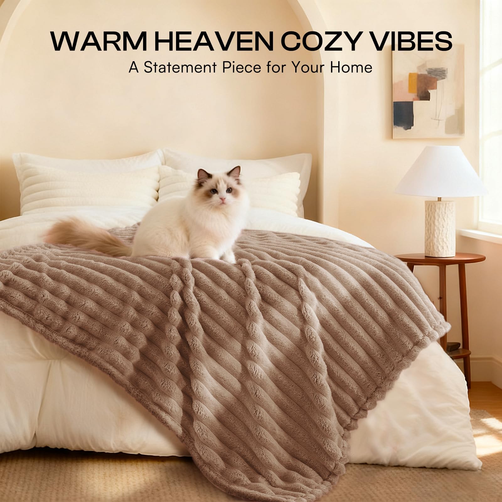 LINENLUX cat blanket provides soft napping comfort on a bed.