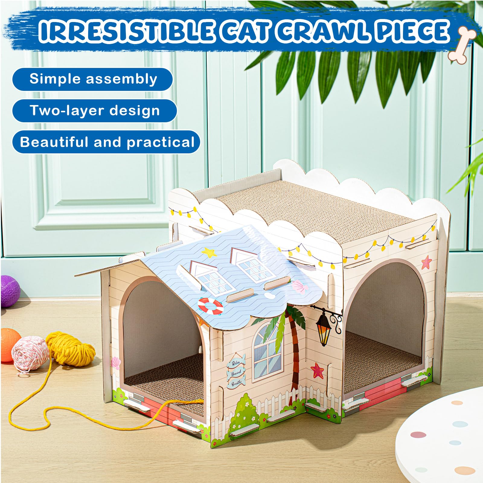 Lineshading 2-Story Cardboard Cat House package includes three scratching boards