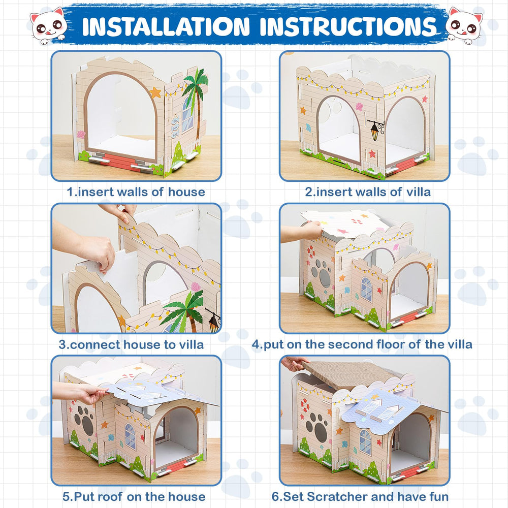Lineshading 2-Story Cardboard Cat House spacious dimensions highlight cozy lounging area