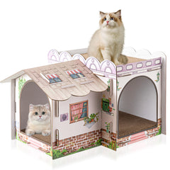 Lineshading 2-story cat house exterior and entrance for a cozy retreat and playful exploration.