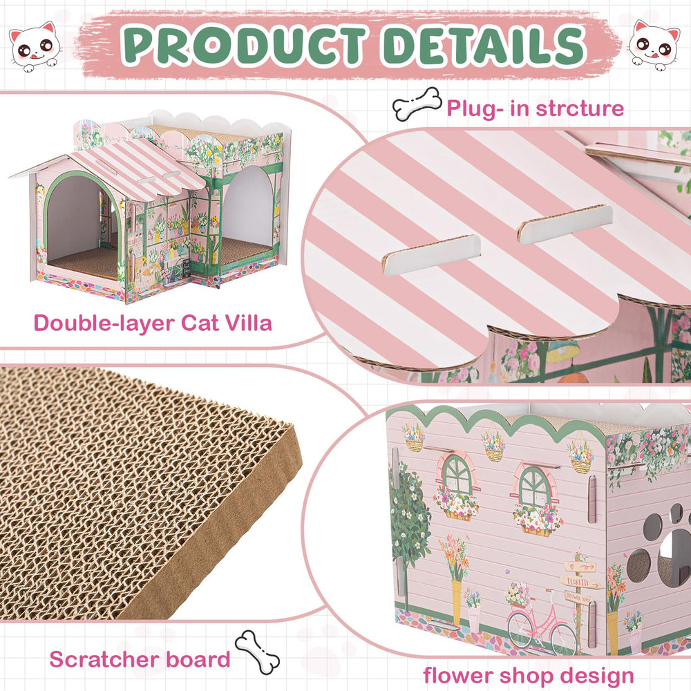 Lineshading cardboard villa exterior design creates charming, vacation-inspired ambiance for pets.