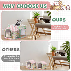 Lineshading cat house dimensions highlight spacious cabins for lounging and play.