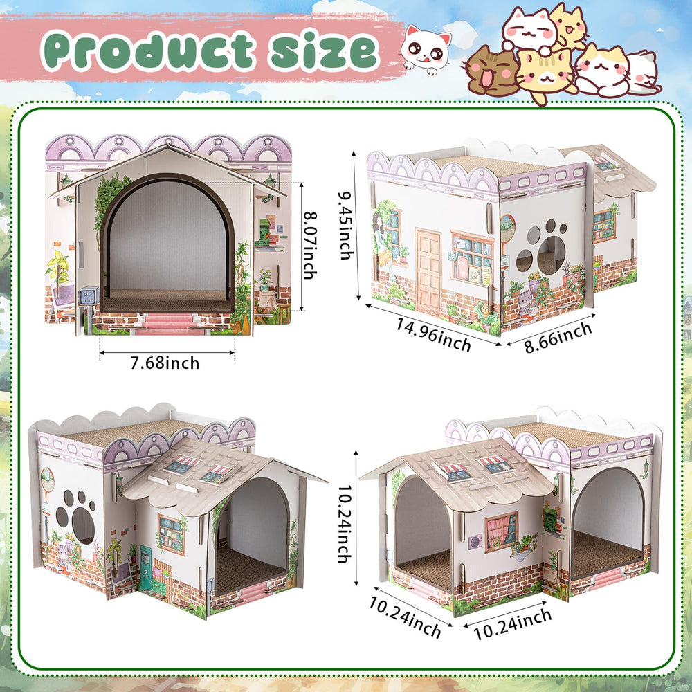Lineshading cat house interior with dual decks enables lounging comfort and private hideaway for pets.