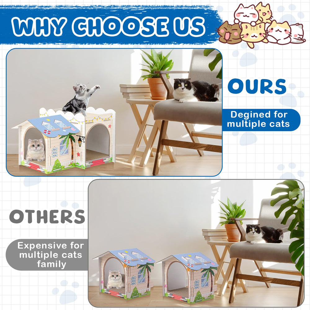 Lineshading 2-Story Cardboard Cat House interior lounge and private nook for pets