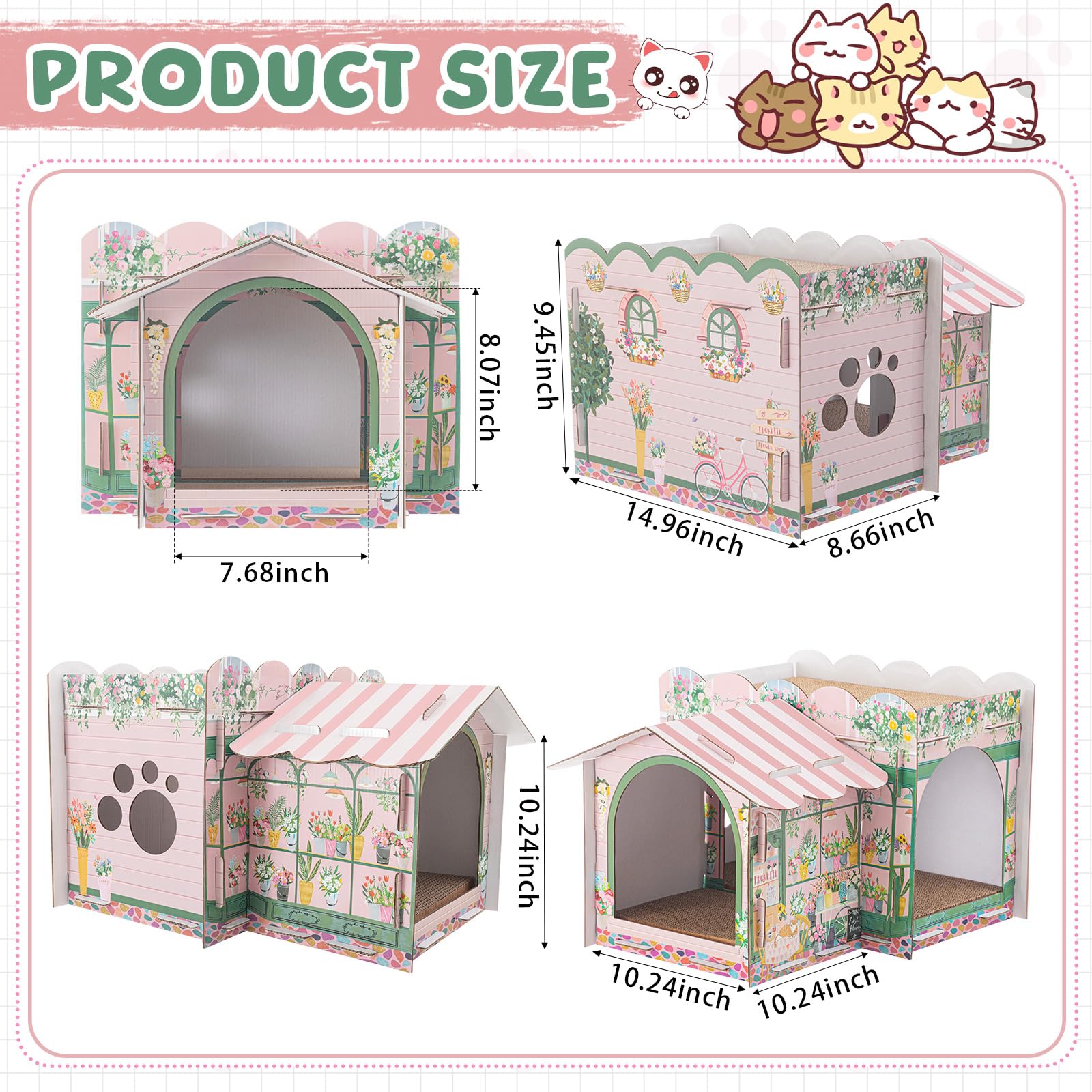 Lineshading cat house scratcher pads inside provide satisfying scratching and exercise.
