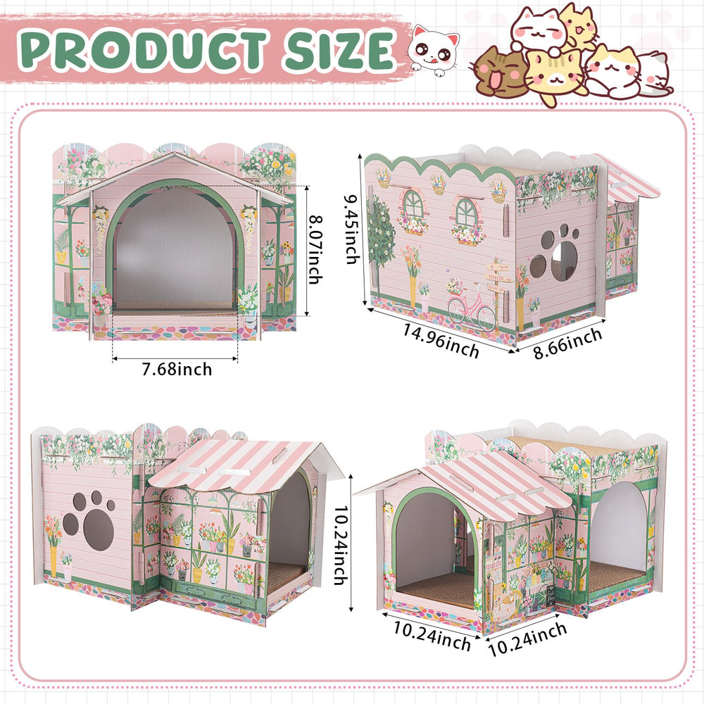 Lineshading cat house scratcher pads inside provide satisfying scratching and exercise.