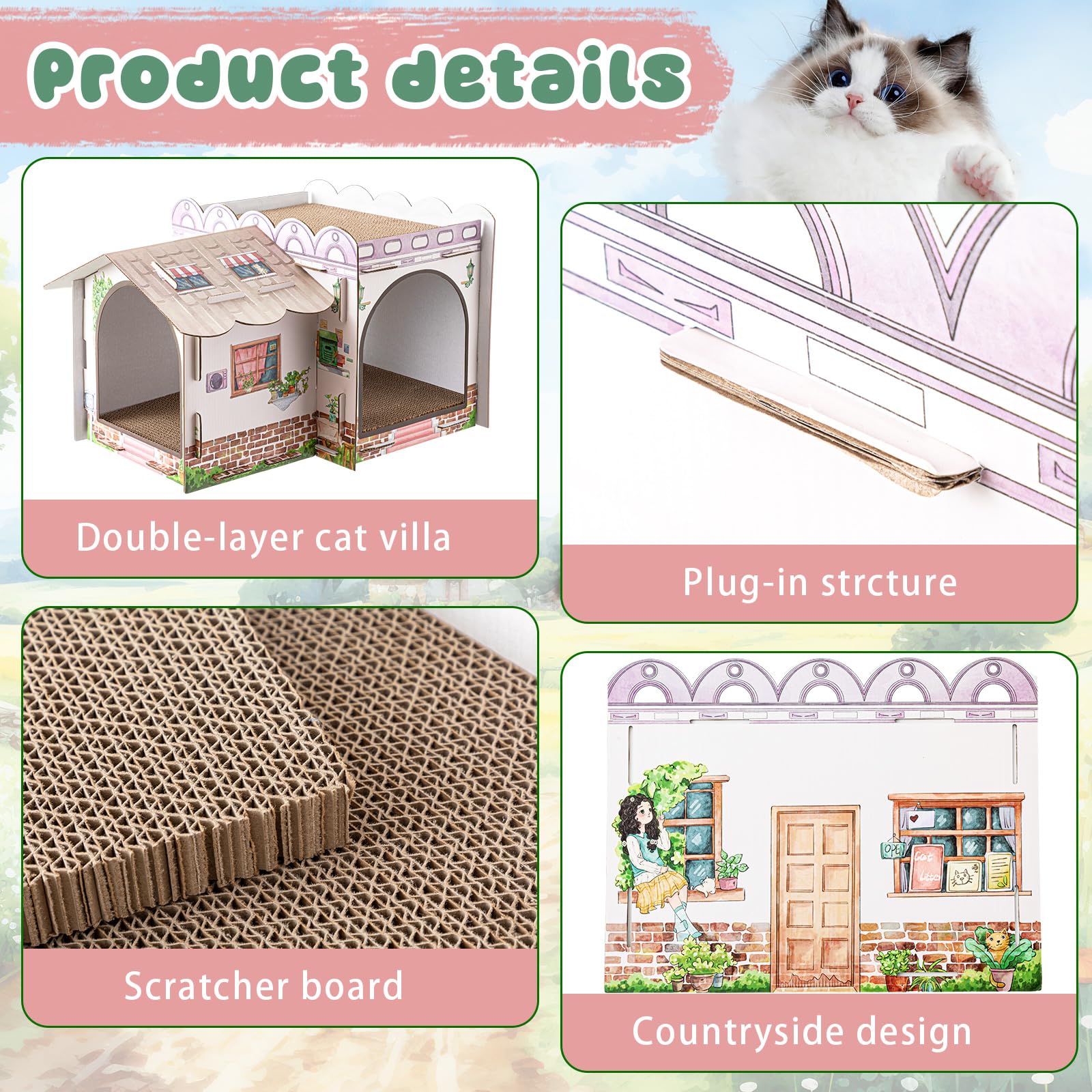 Lineshading corrugated cardboard five-layer build highlights sturdy construction and eco-friendly materials for pets.
