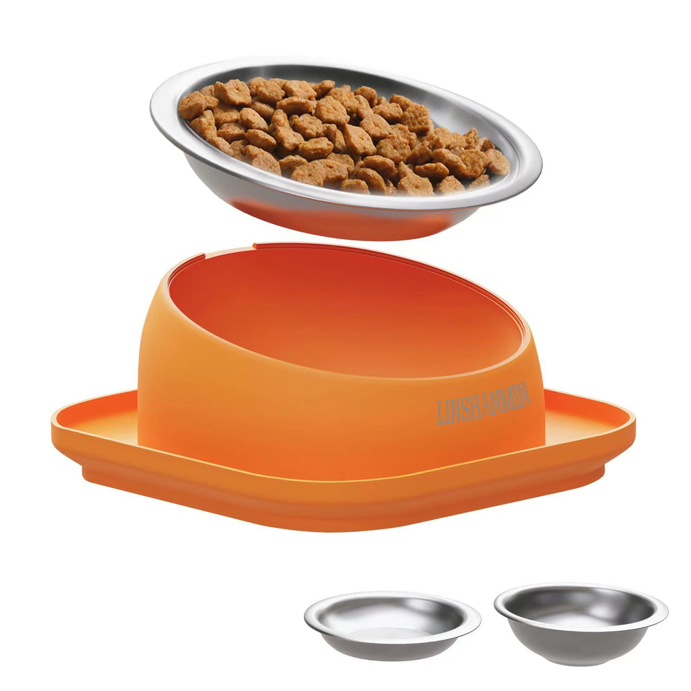LINSHANMIN elevated cat bowl on tilted stand supports comfortable feeding and neck alignment.