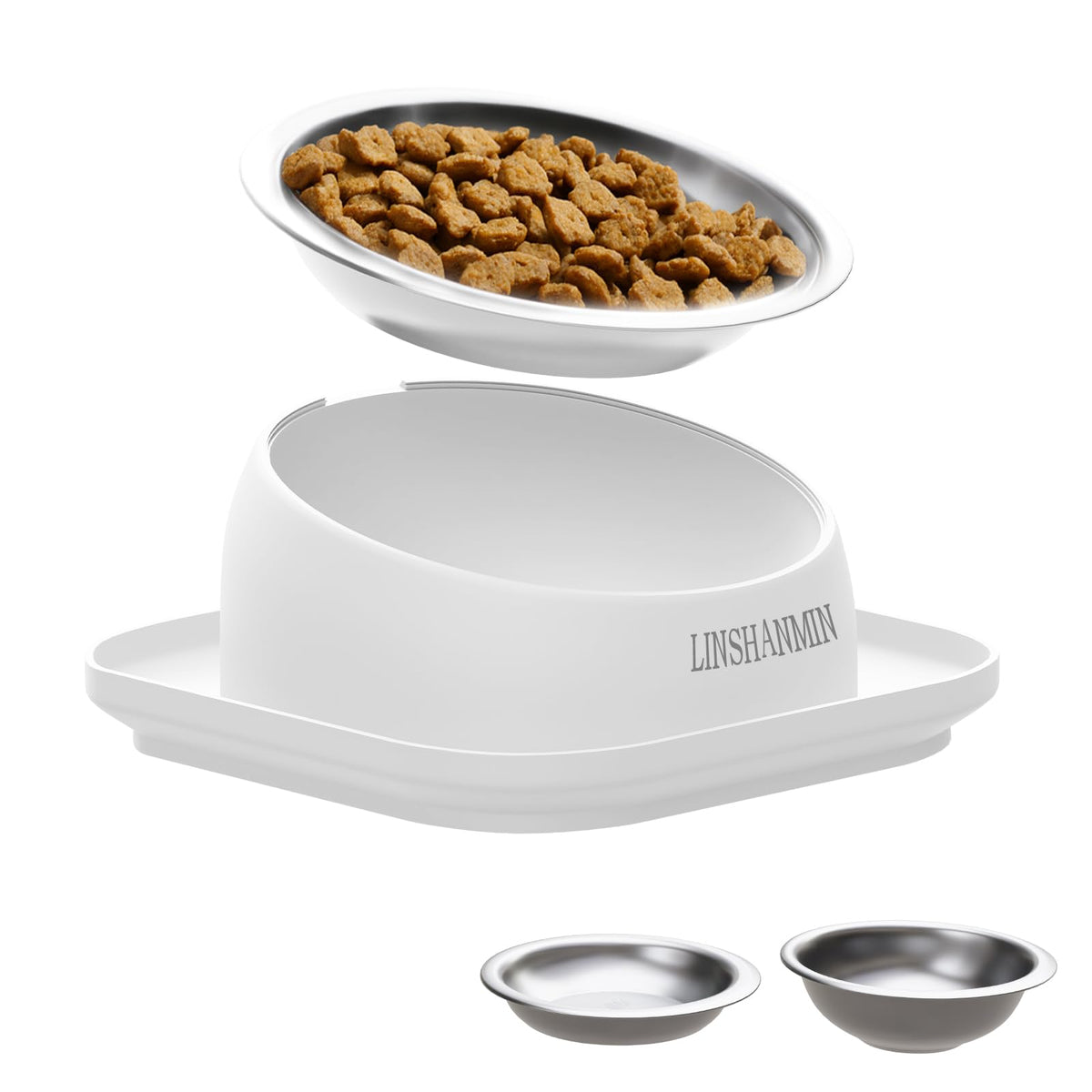 Linshanmin elevated tilted cat bowl stand for ergonomic feeding posture